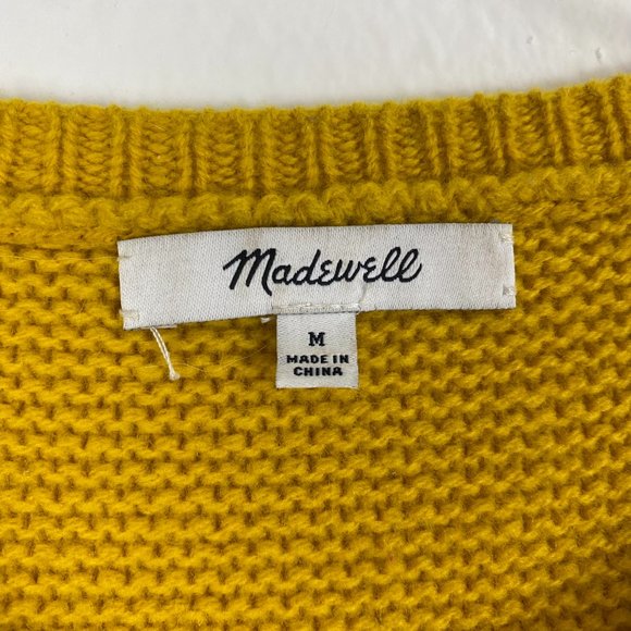 Madewell Merino Wool mustard yellow pullover sweater bobble open side Sz M crew - Picture 3 of 10